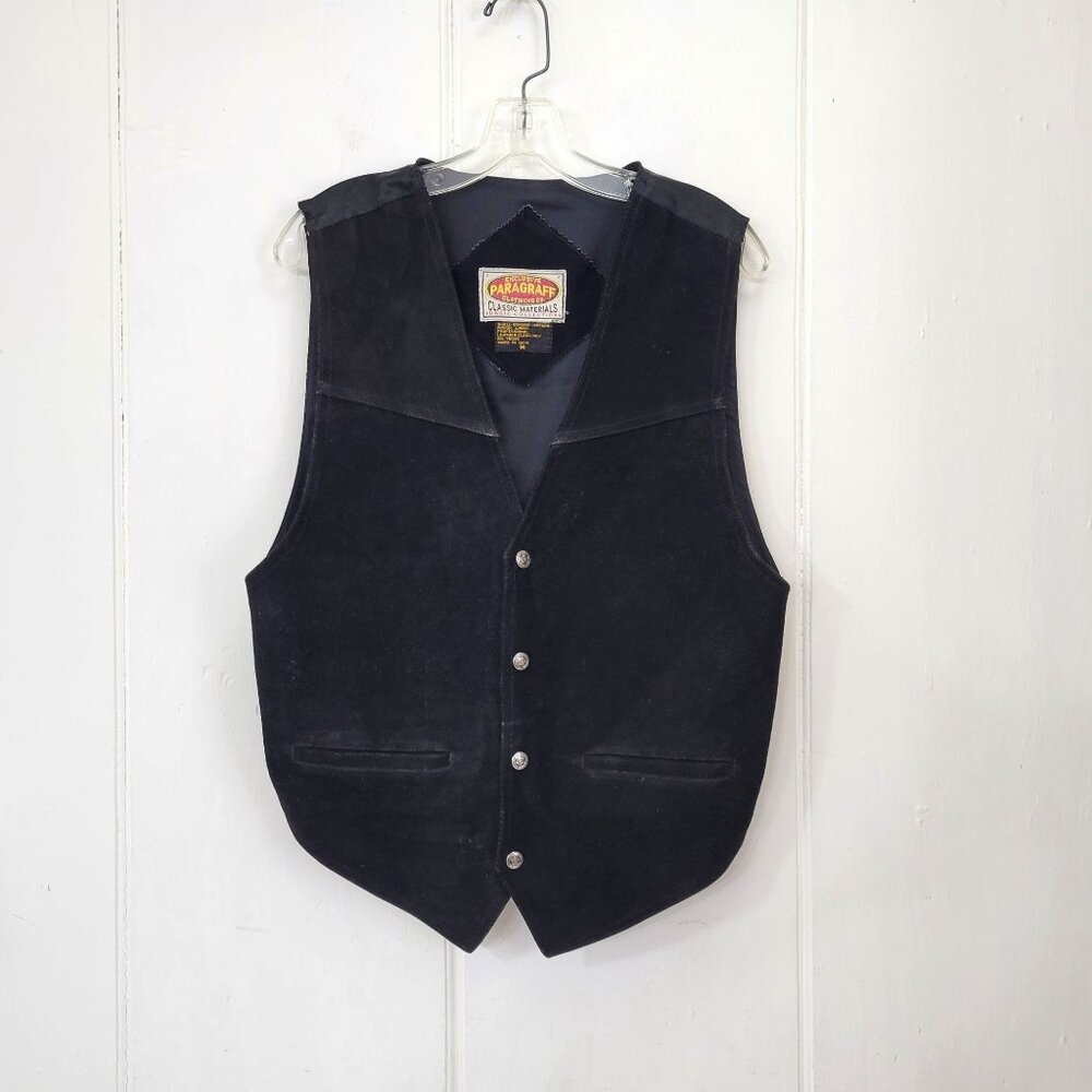 Paragraff Genuine Leather Black Suede Vest With Snap Front Men's Medium